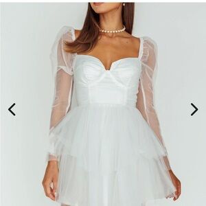 Veola Long Sleeve Tulle Mini Dress White